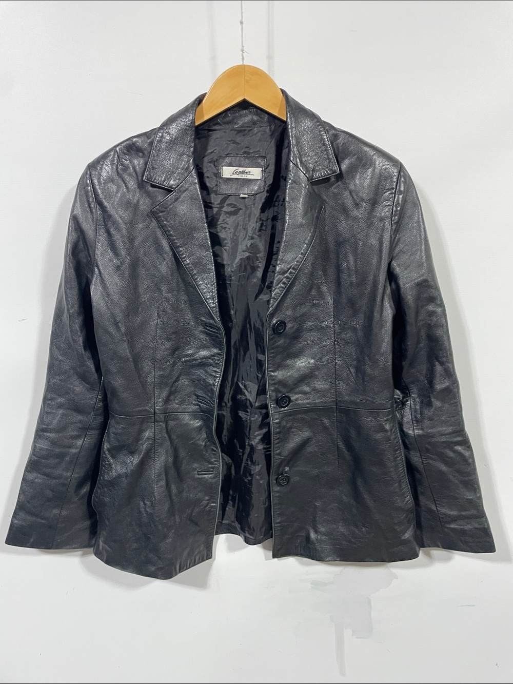 Vintage 80s Women’s Black Leather Blazer Jacket - Lightweight Shirt Jacket